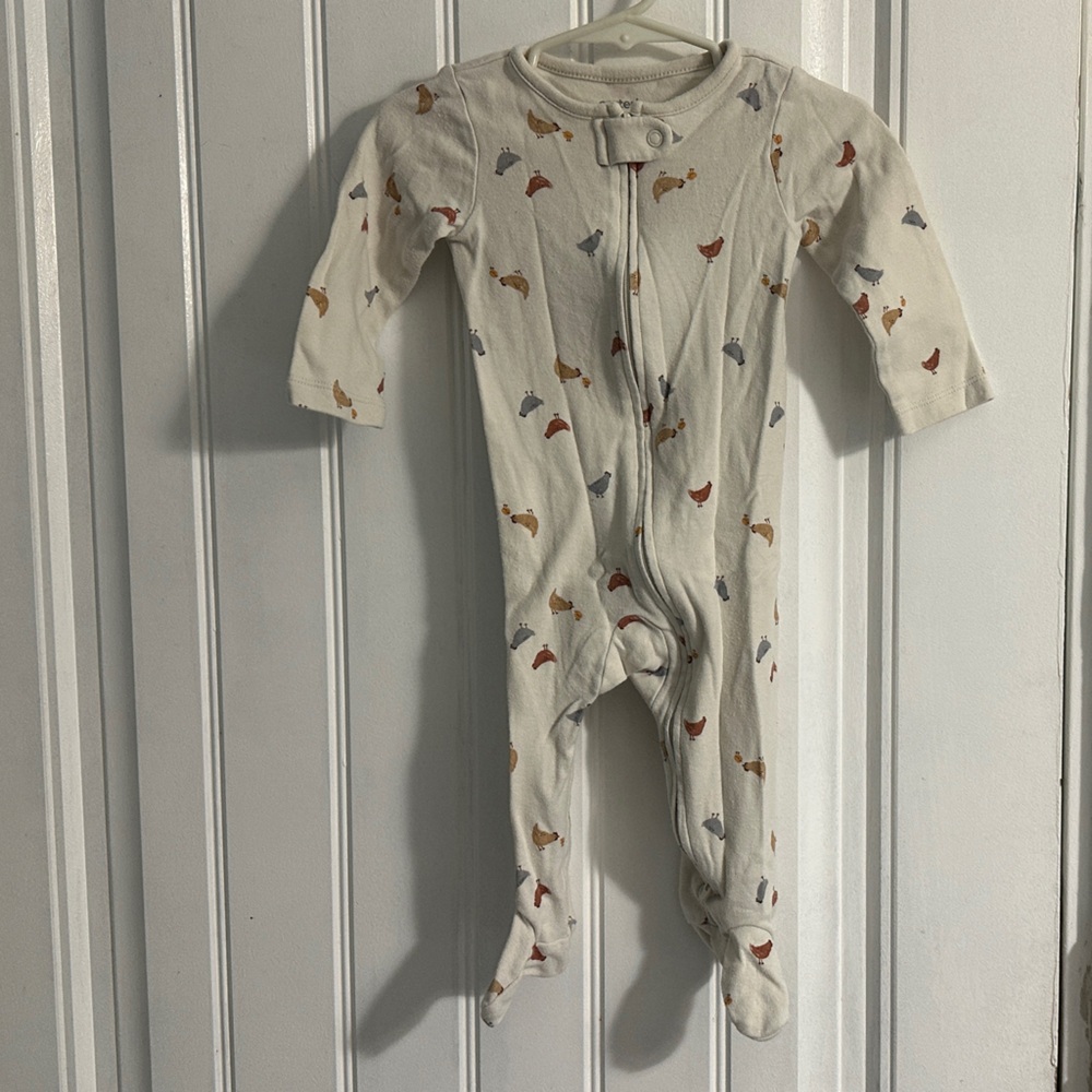 Cream Baby Onesie with Multicolor Chicken Print